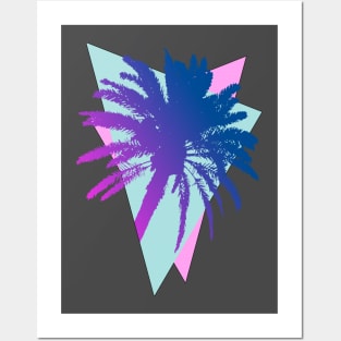 Faded Blue Glow Retrowave Palm Tree Posters and Art